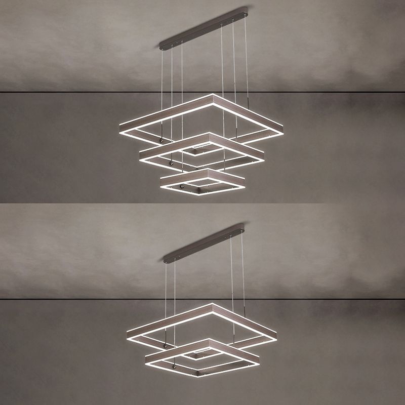 Minimalist Square Suspension Lamp Metal Multi-Layered LED Chandelier for Living Room