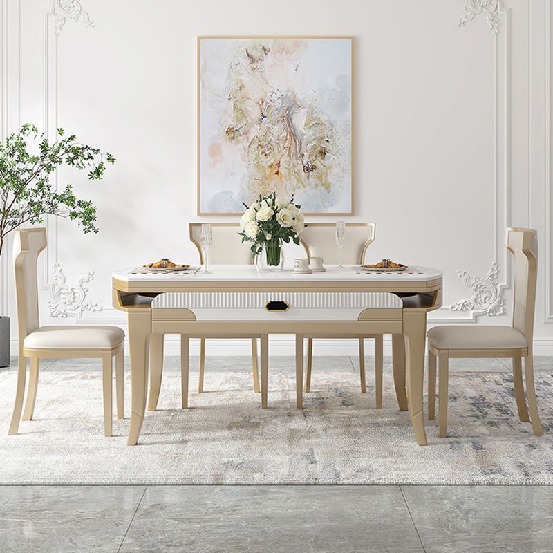 Modern White Stone Dining Table Set 1/2/5/7 Pcs Standard Height Formal Dining Room Set
