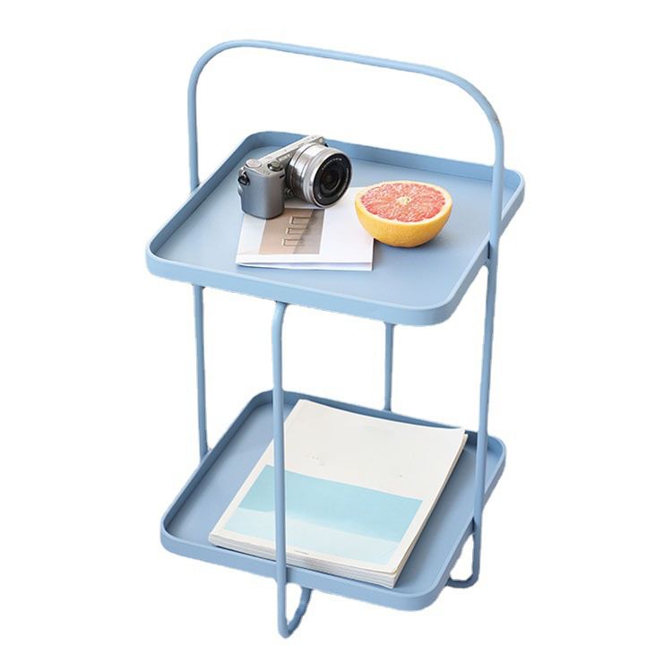 Square End Side Table X-base End Table with Shelves and Tray Top