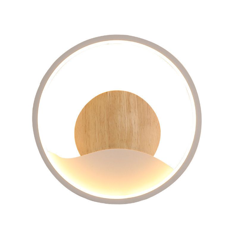 Iron and Wood Modern Wall Mount Round LED in White / Grey Wall Light