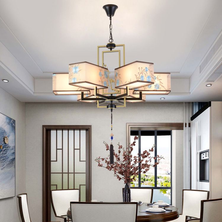 Broderie rustique tissu lustre en suspension d'éclairage pour le salon