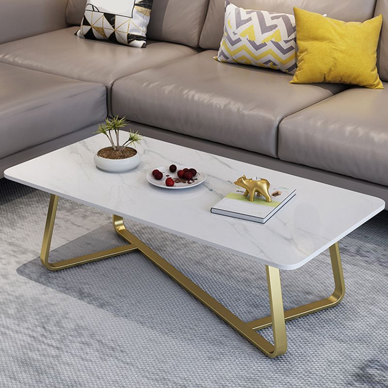 Glam Stop Top Coffee Table with Iron Cross Legs for Living Room