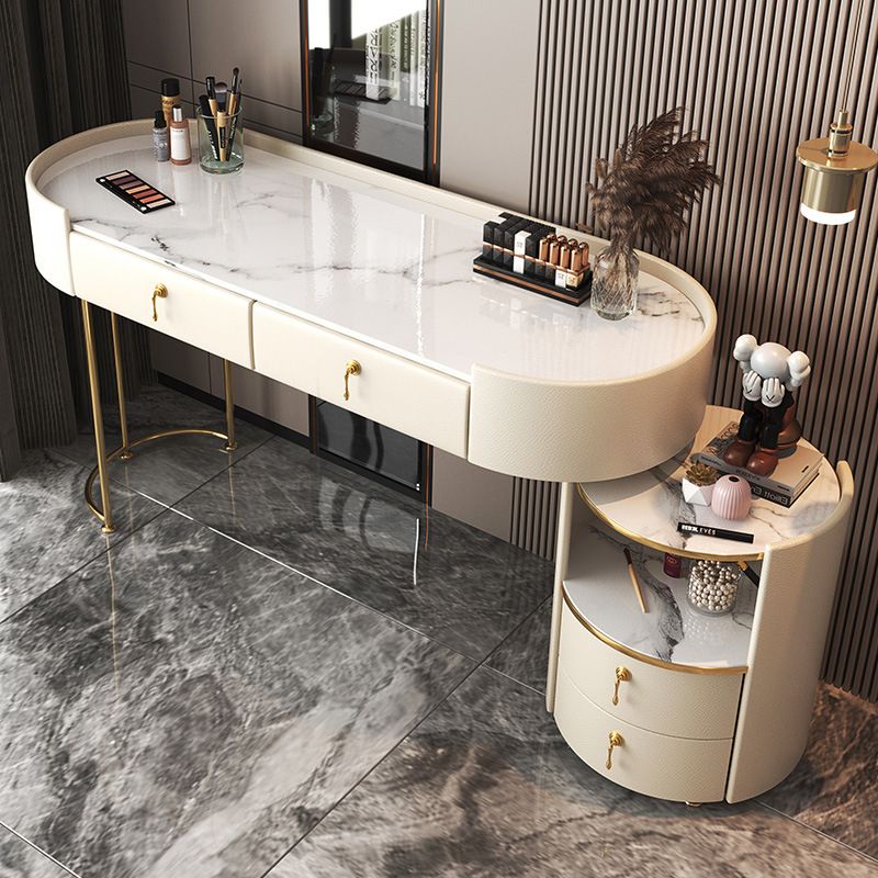 Glam Style White Dresser with Drawers and Stool Set for Bedroom