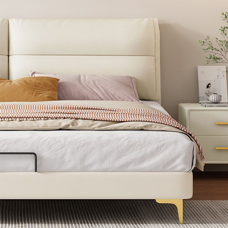 Panel Standard Bed Glam Beige Bed Frame with Upholstered Headboard