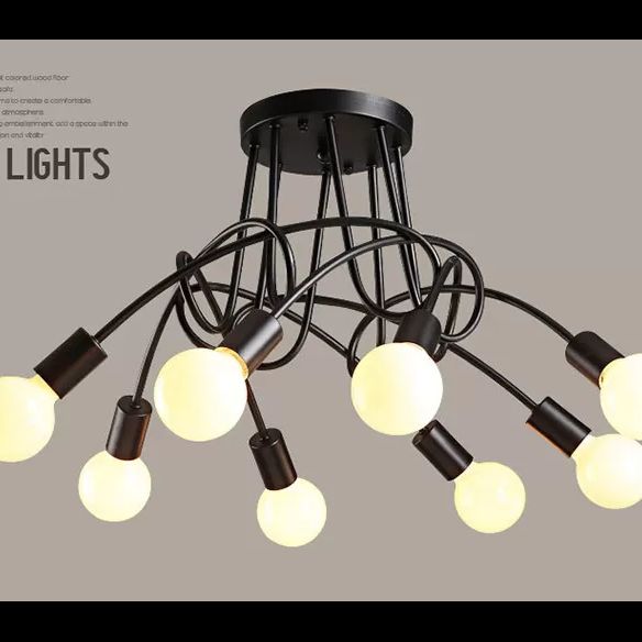 Shadeless Ceiling Light Fixture Industrial Metal Semi Flush Mount Lighting for Bedroom