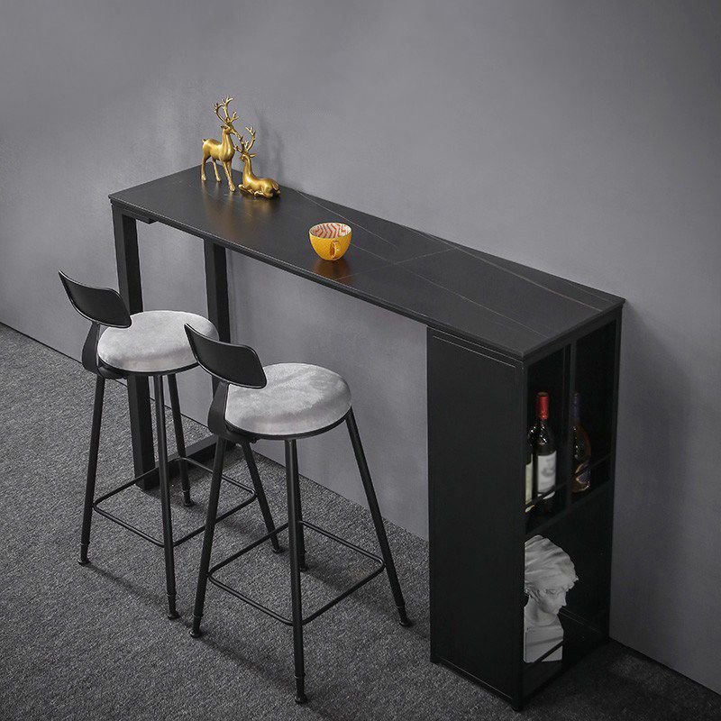 Contemporary Pub Table with Storage Base Matte Finish Stone Top Bar Table