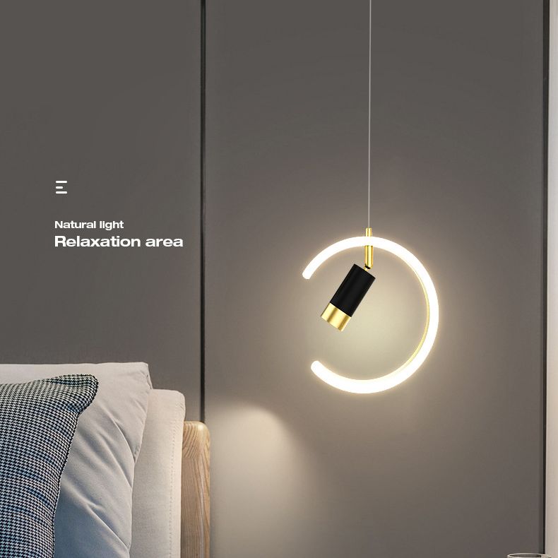 Acrylc C Pendelleuchten Scheinwerfer Einfachheit Schwarz und Gold LED Hängende Lampe für Schlafzimmer