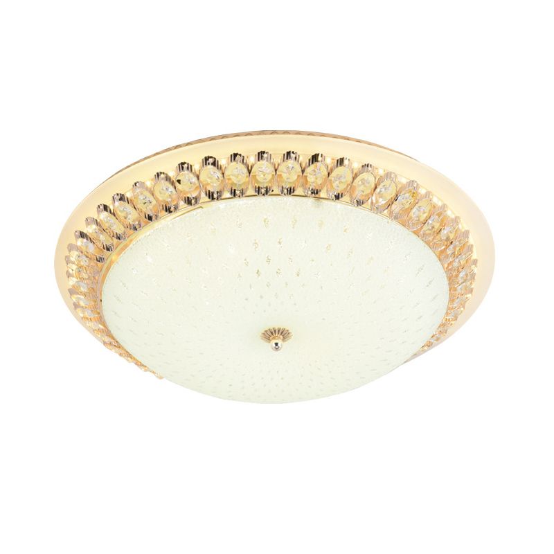 12"/16"/19.5" W Dome White Glass Flush Lamp Modernist LED White Ceiling Mount with Clear Crystal Deco