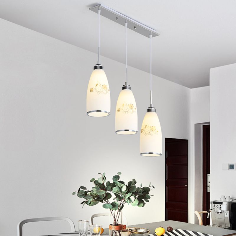 3 Lights Bottle Multi Light Pendant Modern Simple White Glass Hanging Light for Restaurant
