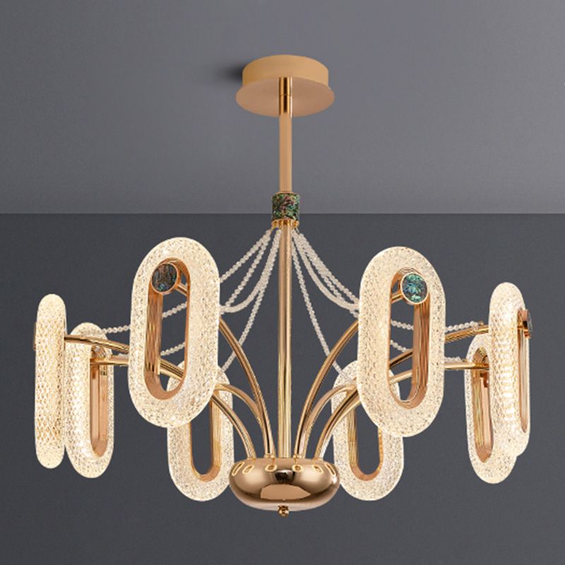 Postmodern LED Chandelier Oval Shape Suspension Lamp with Crystal Beads