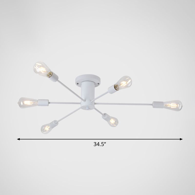 Burst Style Living Room Ceiling Flush Mount Industrial Metal Semi Flush Light Fixture