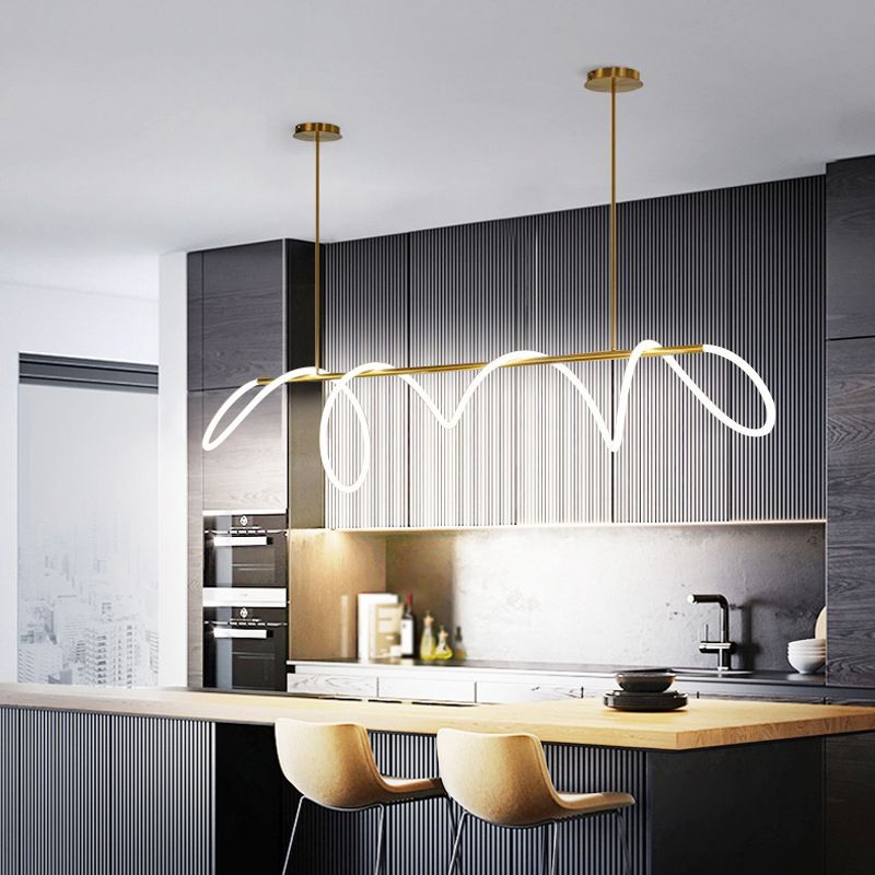 Linear Shape Chandelier Lighting Modern Style Metal 1 Lights Island Lamps in Gold