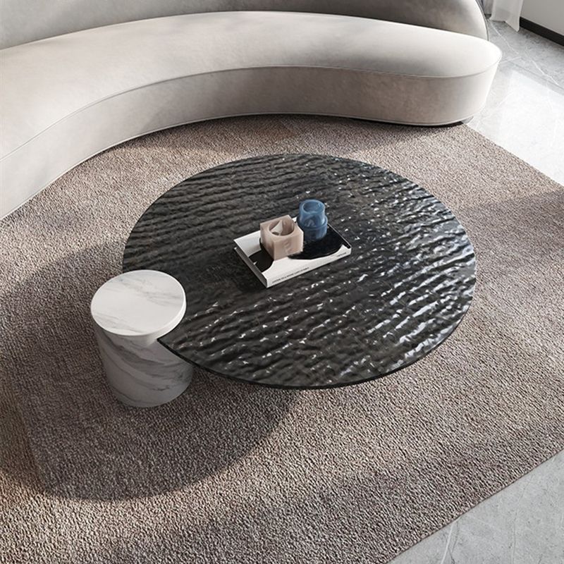Modern Style Slate & Glass Round Coffee Table with White Base and Black/white Top