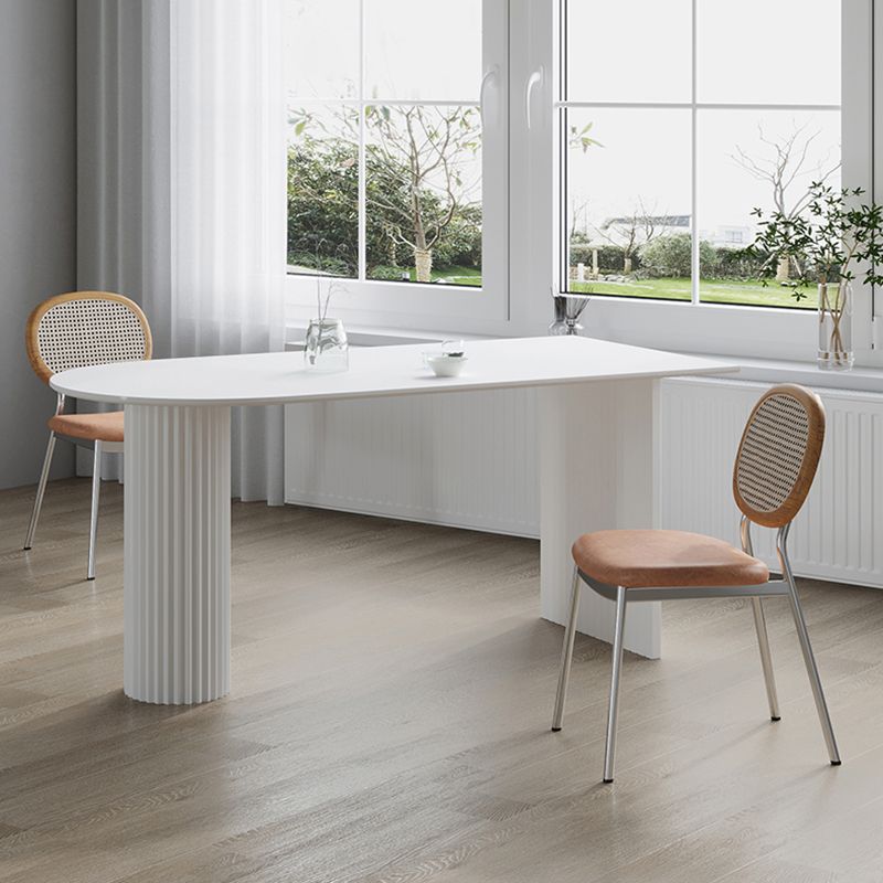 Irregular Shape White Table for Restaurant Modern Island Table with Double Pedestal