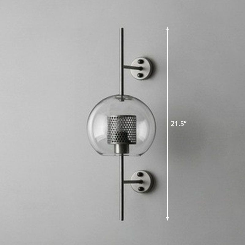 Metal Mesh Screen Wall Light Sconce Minimalist 1-Head Wall Mount Lamp with Clear Glass Shade