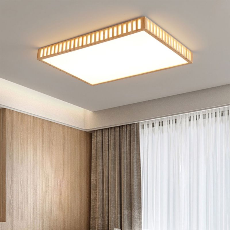 Modern Wood Flush Mount Geometric Shape LED Ceiling Light with Acrylic Shade for Bedroom