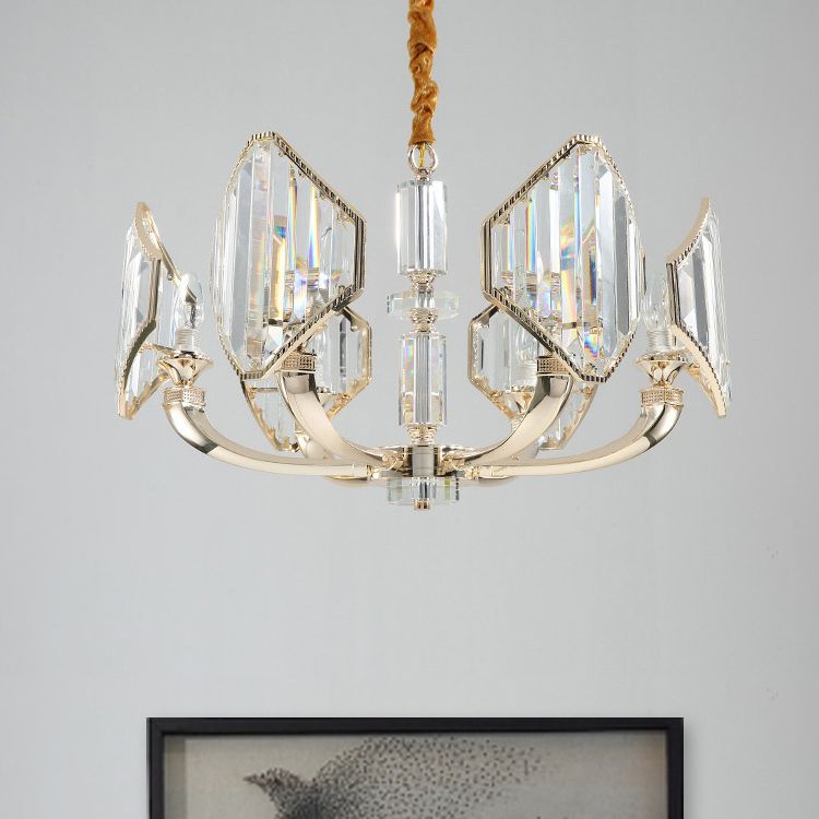 Sputnik Chandelier Light Simple Three Sided Crystal 6 Heads Gold Pendant Ceiling Light