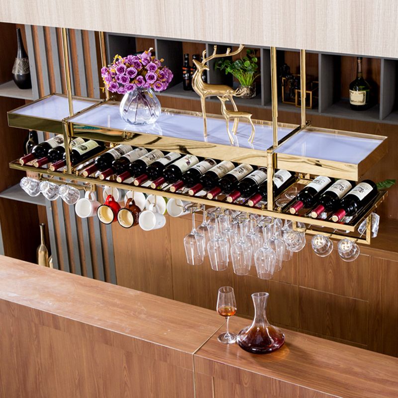 Glam Style Metal Hanging Wine Rack Kit in Gold, 59"L x 13.8"W x 14.6"H