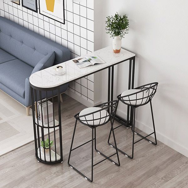 White Marble Bar Dining Table Glam Double Pedestal Bar Height Table