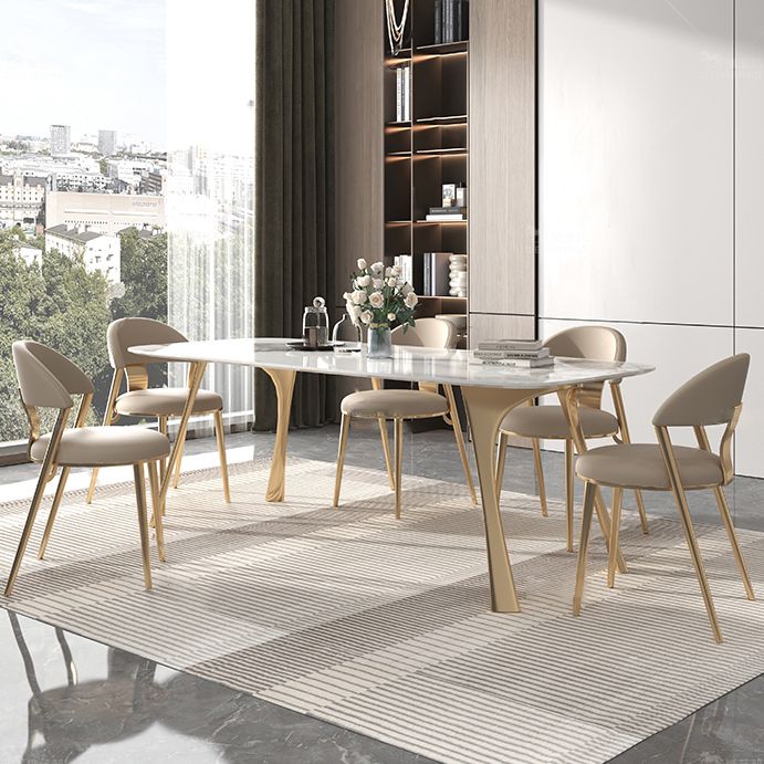 Traditional Luxury Dining Table with White Stone Rectangle Top Dining Table for Kitchen