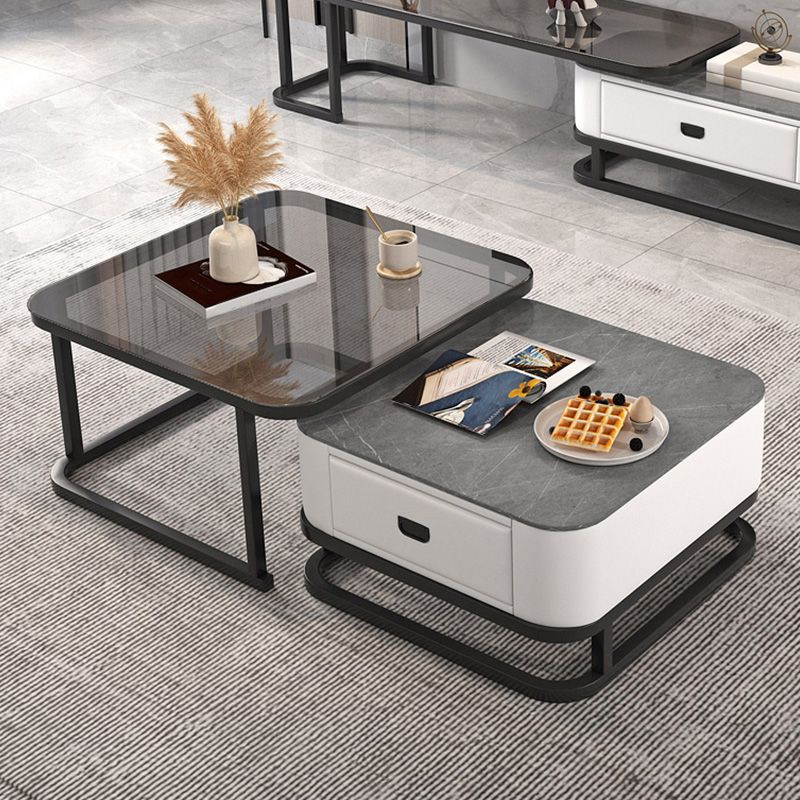Frame Coffee Table Modern Slate Cocktail Table with Storage Drawers