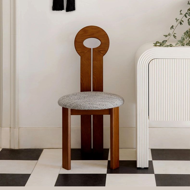 Solid Wood Frame Side Chair Slat Back Side Chair with Linen Upholstered