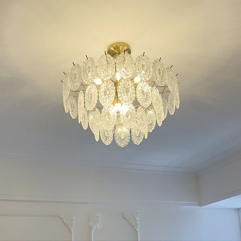 Lustre de style américain lustre luminaire en verre en métal ovale en or