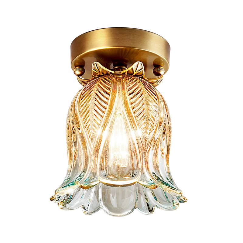 Luminaire de plafond floral en verre de style moderne, luminaire monté au plafond doré