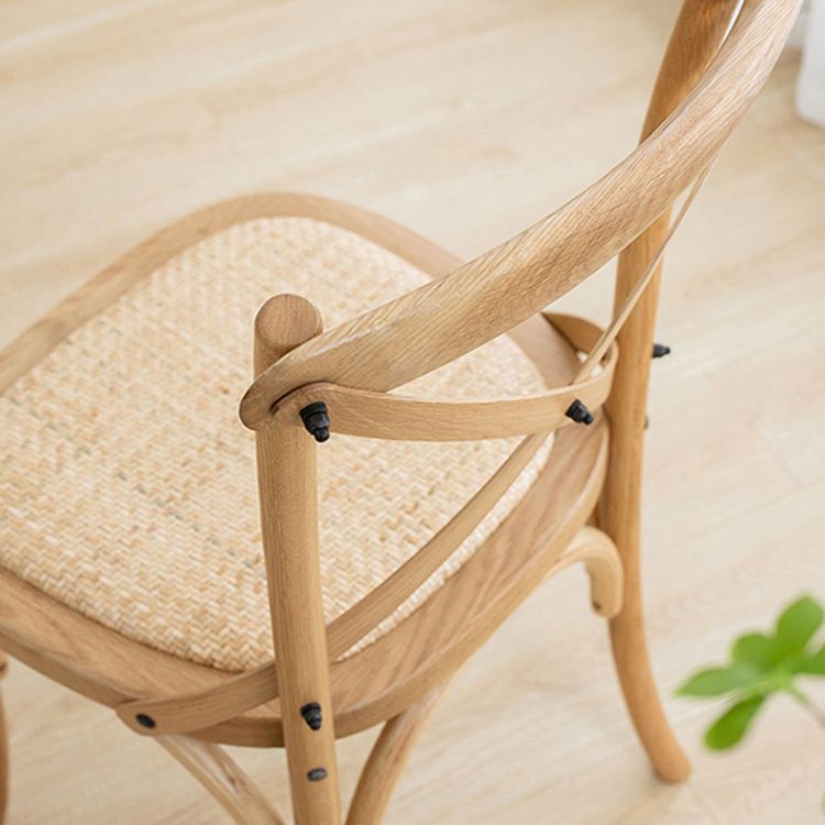 Silla de comedor tradicional de mimbre de madera, silla con respaldo cruzado sin brazos para comedor