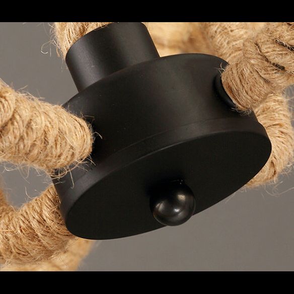 Black Rope Wrapped Hoops Chandelier Pendant Light Coastal Rope Restaurant Pendant Light Fixture