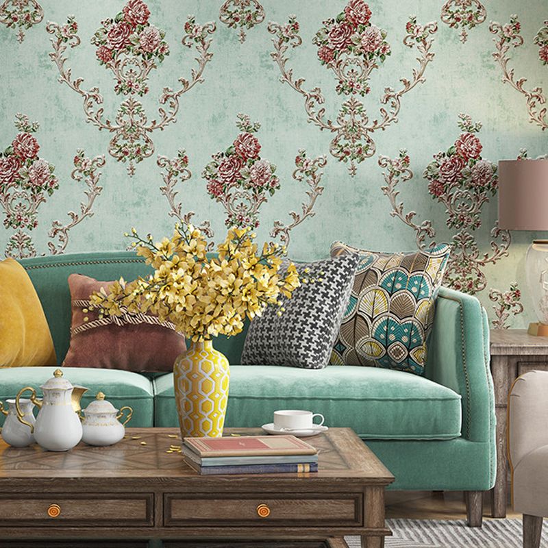 Countryside Peonies Wallpapers Non-Woven Washable Pastel Color Wall Decor for Dining Room