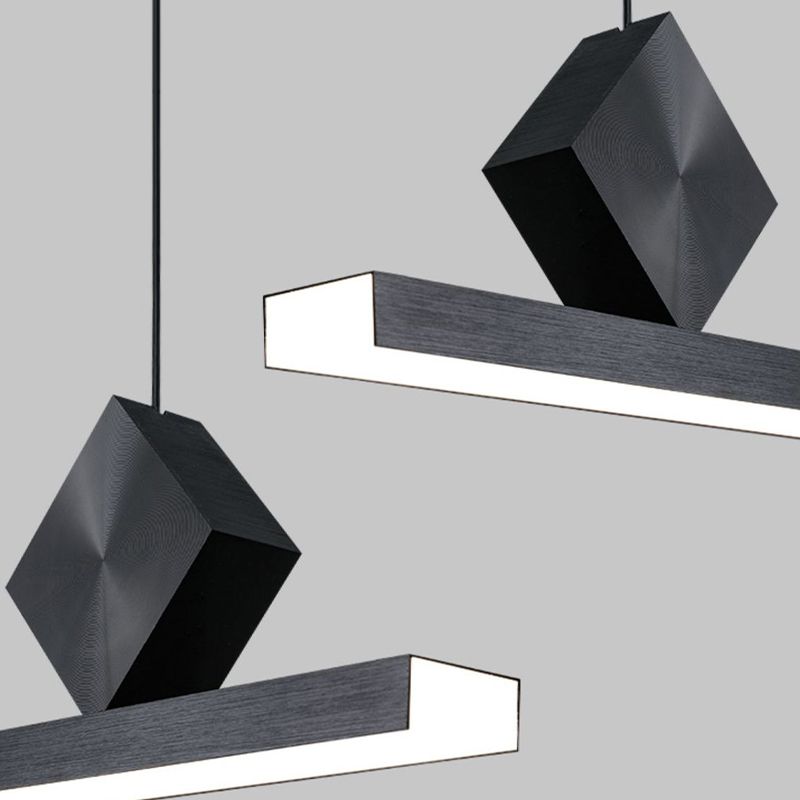 Modern Aluminum Island Light Straight Black Island Pendant for Dining Room