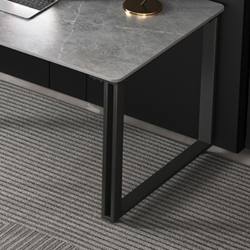 Pewter Rectangular Office Desk Stone and Metal Writing Desk Sled