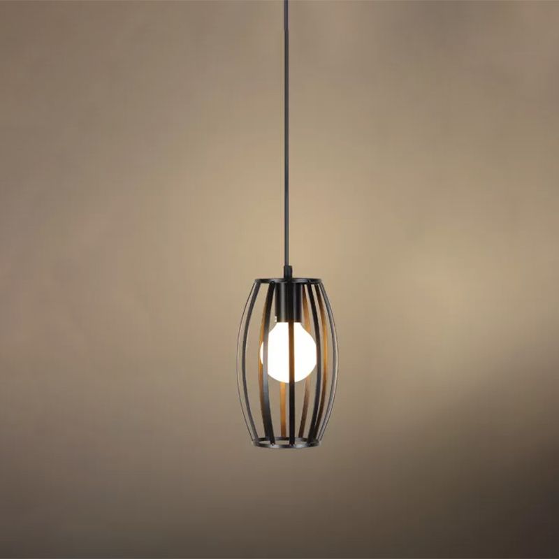 Black 1 Head Suspension Lamp Industrial Iron Geometric Cage Hanging Ceiling Light for Restaurant