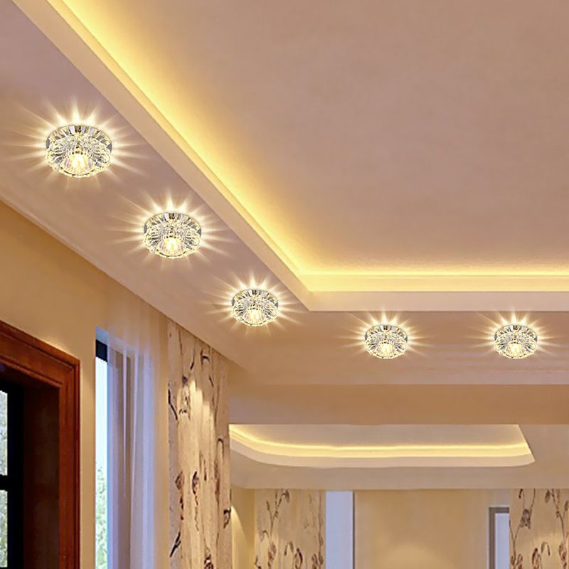 Floral Flush Ceiling Light Fixture Minimalist Clear Crystal Living Room Flush Mount Spotlight