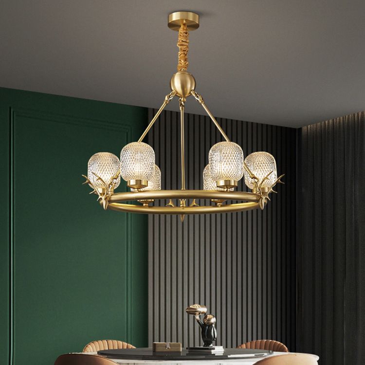 Wagenrad-Kronleuchter-Beleuchtung moderne Multi-Head-Suspensionslicht mit klarem Glasschatten