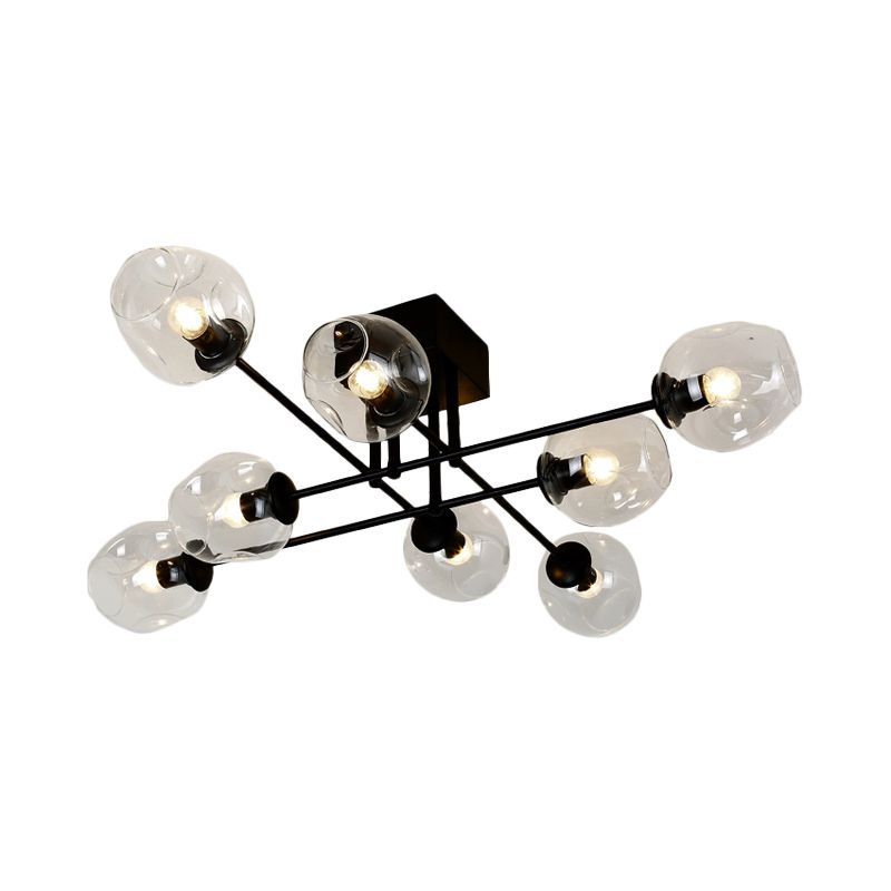 3/6/8 Lights Living Room Semi Flush Light Gold/Black Semi Flush Mount Lighting with Bubble Clear Glass Shade