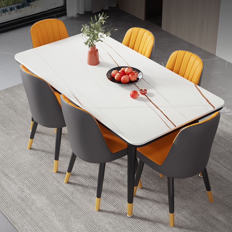 Modern Style Sintered Stone Dining Table 4 Legs Carbon Steel Base Rectangle Table for Home