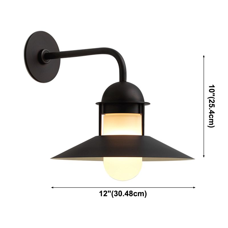 Matte Black Conical Wall Lamp Vintage Metal Outdoor LED Wall Mounted Lamp with Capsule Glass Shade