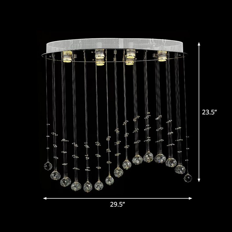 Small/Large Crystal Wavy Flushmount Lighting Contemporary 6-Head Living Room Ceiling Flush Light in Stainless Steel