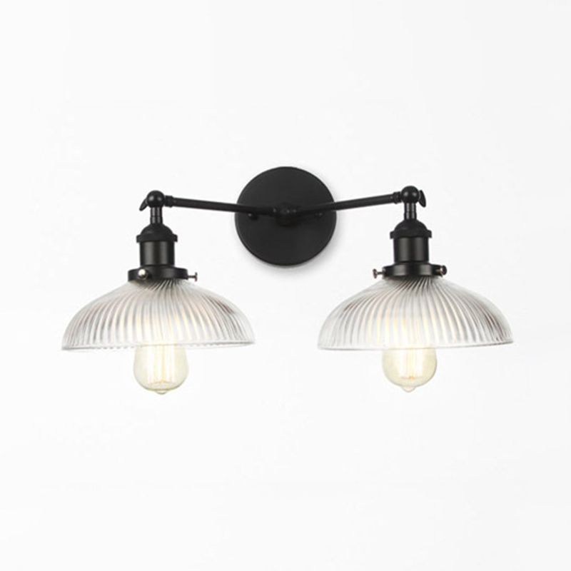 Gewölbter Wohnzimmer Wandleuchte Industrial Clear Ripped Glass 2 Lichter Bronze/Messing/Kupferleuchte Lampe