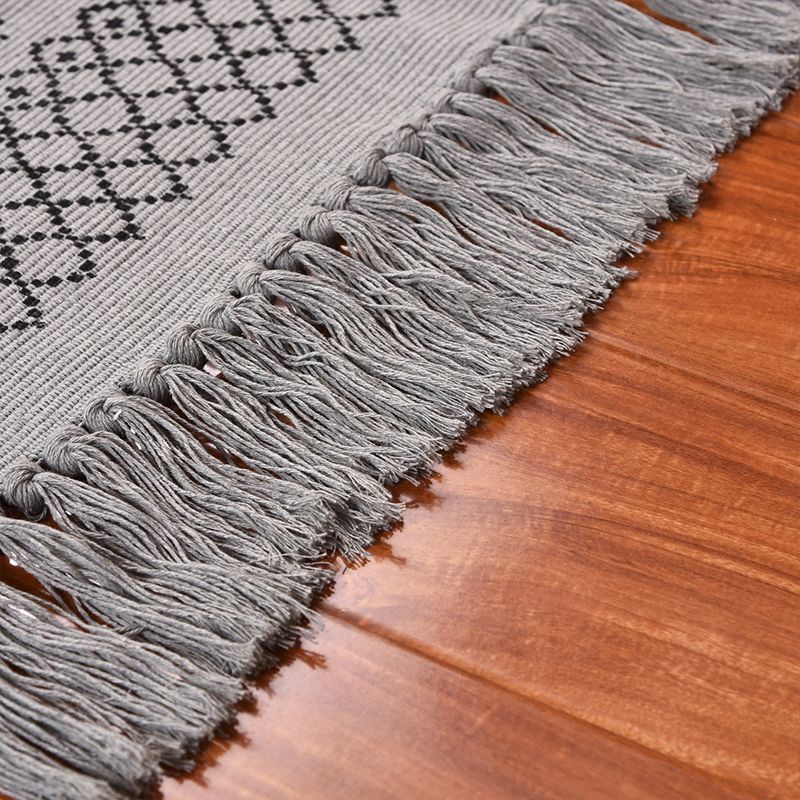 Dark Color Bohemia Rug Cotton Lattice Print Rug Pet Friendly Machine Washable Carpet for Great Room