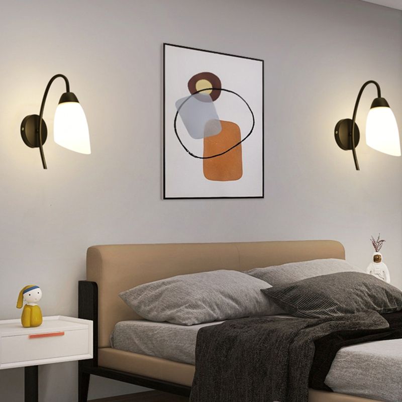 Industrial Black Wall Light Fixture with Glass Shade for Sitting Room