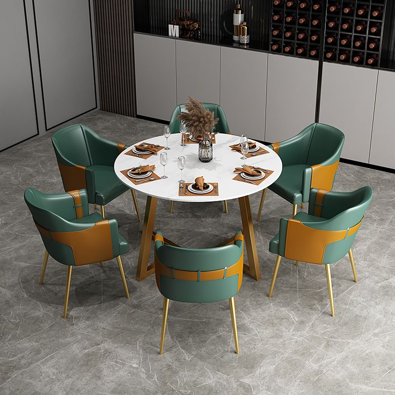 Glam 1/7 Pieces Dining Set Circular Stone Dining Table for Dining Room