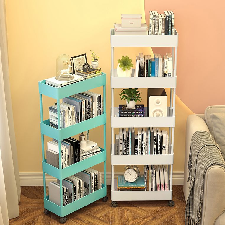 Modern Style Bookshelf Open Back Vertical Bookcase with Caster Wheels