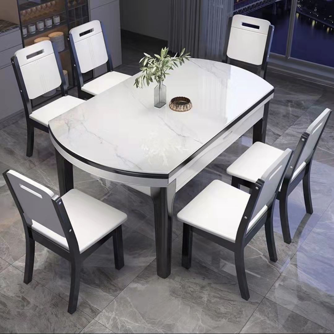 White Stone Dining Set for Kitchen 1/7 Pieces Modern Foldable Dining Table Set