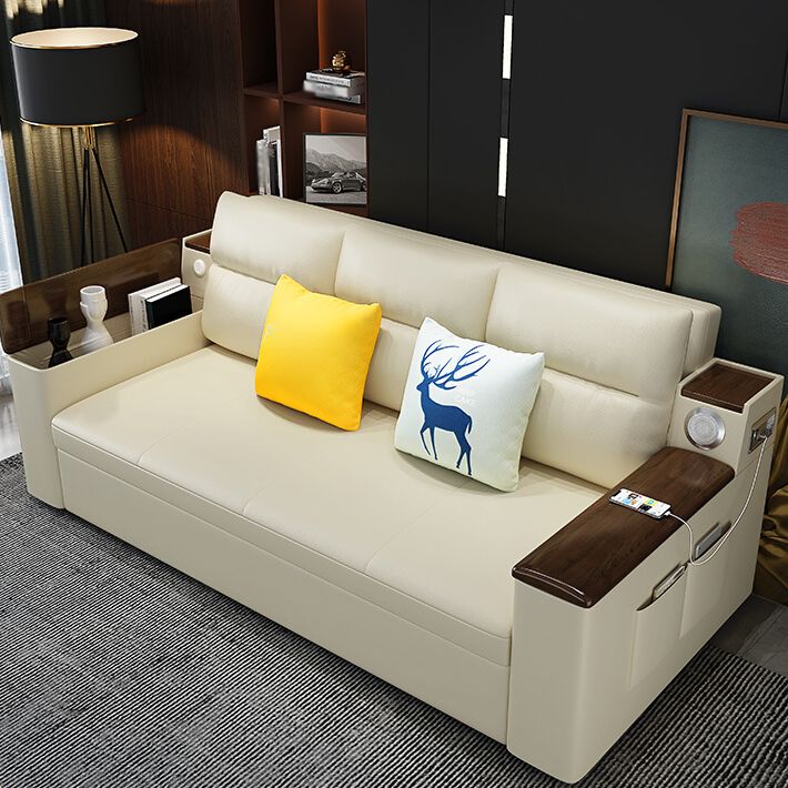 32.28" High Sofa Bed with Upholstered Foldable Faux leather Contemporary Mustard