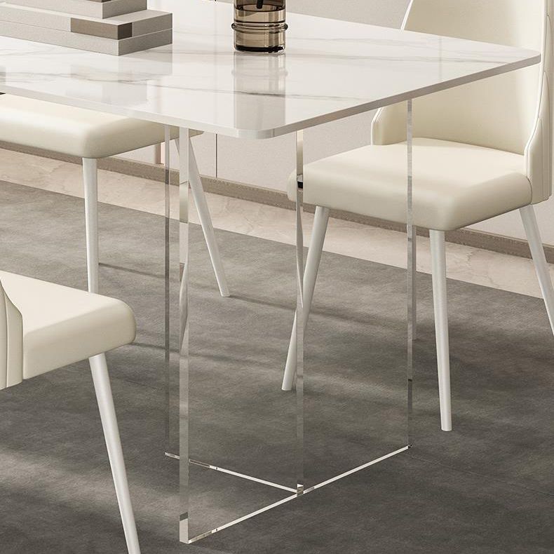 Modern Sintered Stone Dining Table Acrylic Dining Table with Double Pedestal Base
