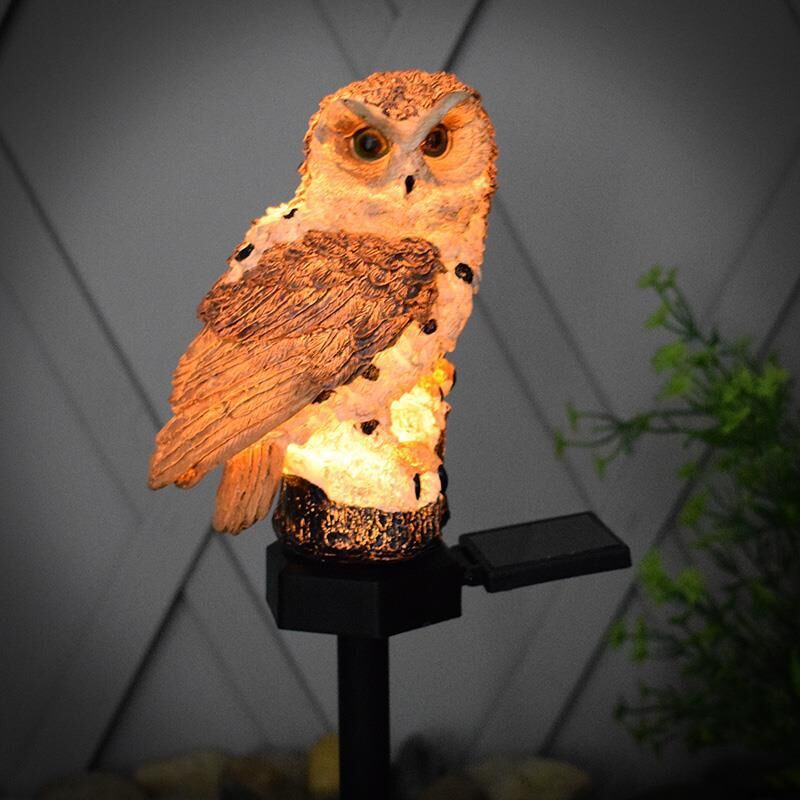Resin Owl Shape LED Lawn Lighting Artistic Solar Powered Landscape Light for Garden, 1 Piece