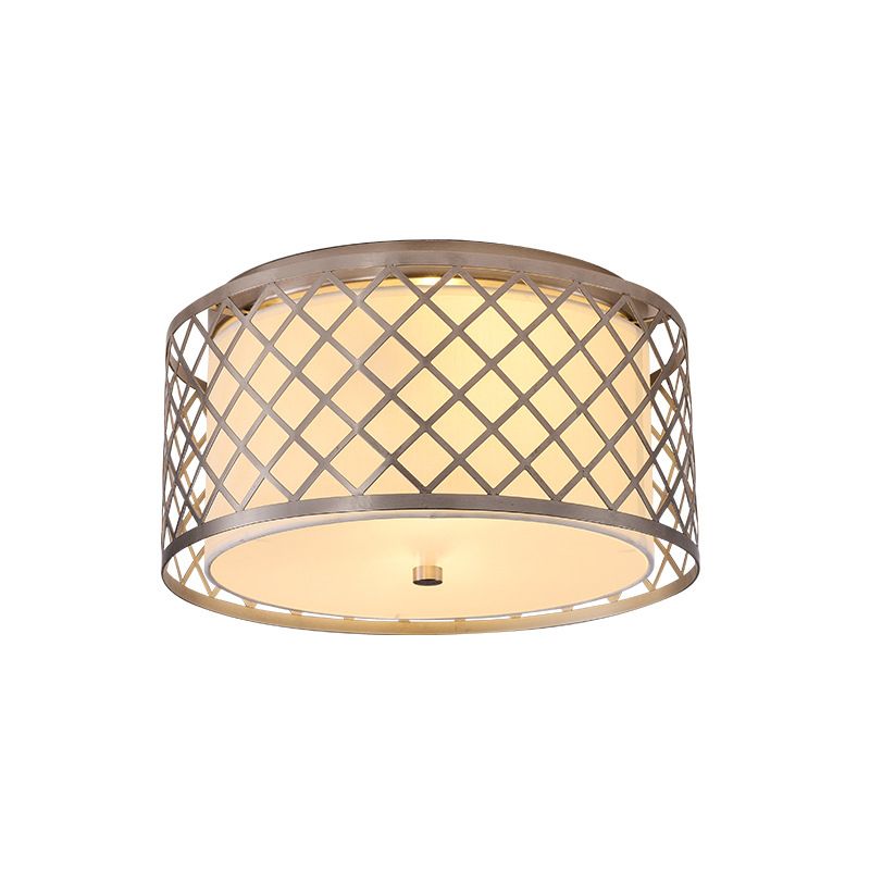 Nickel Crissattraversato Woven Drum Massimale Flush Rustic Tessuto 2 Bulbi Letto Flush montaggio Light Fixture